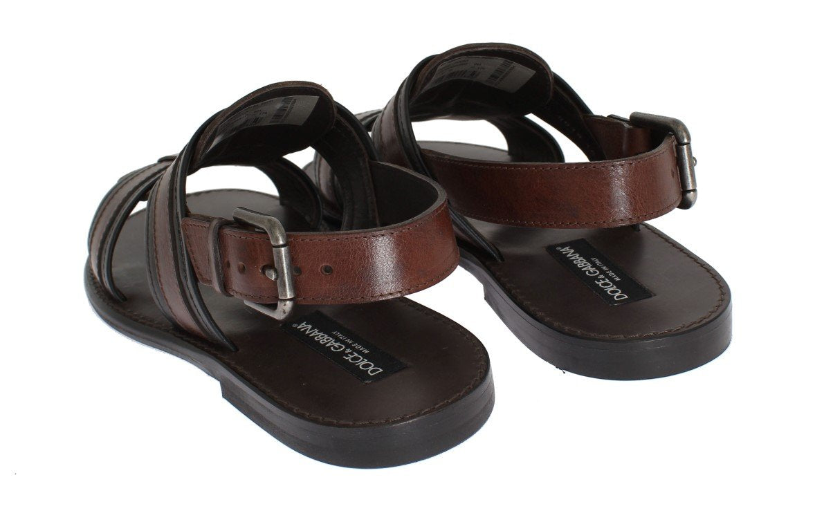 Brown Leather Strap Slides Sandals