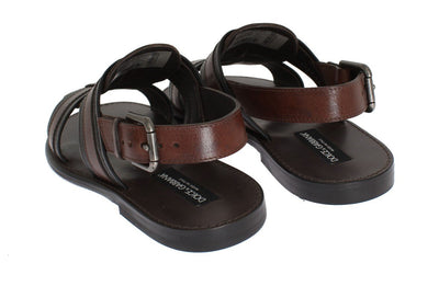 Brown Leather Strap Slides Sandals
