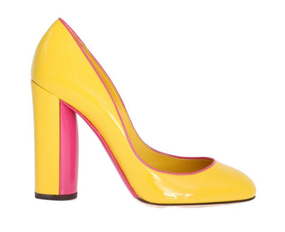 Yellow Pink Heels Leather Pumps