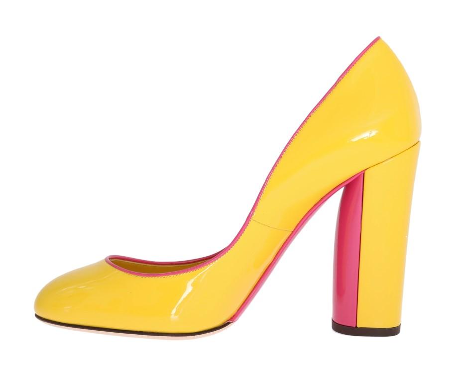 Yellow Pink Heels Leather Pumps
