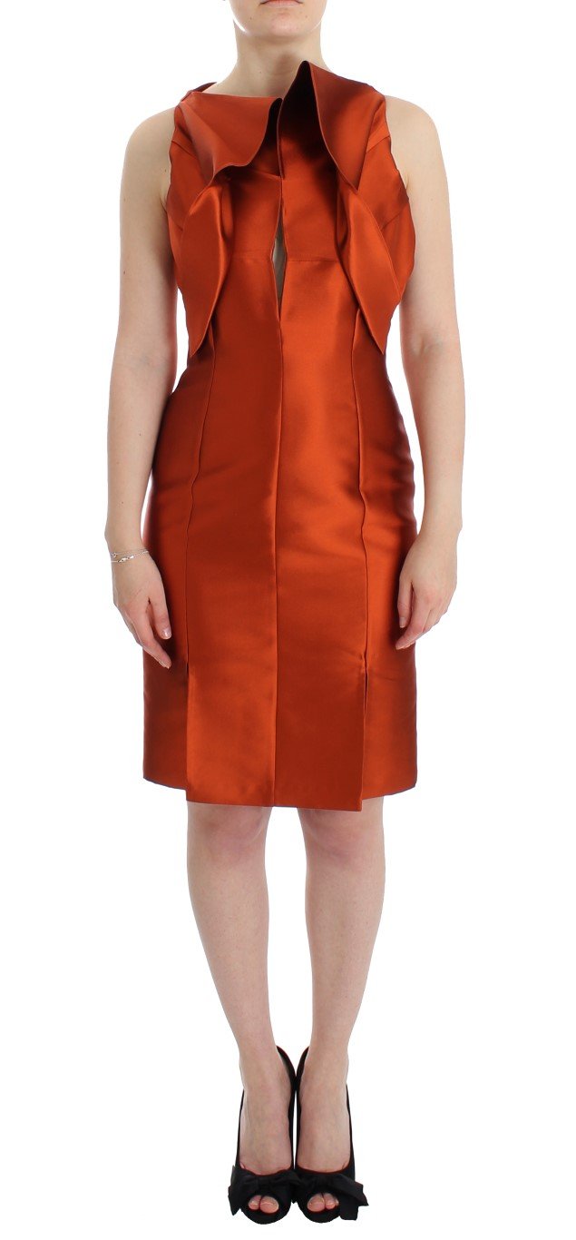 Orange Silk Coctail Pencil Wiggle Dress