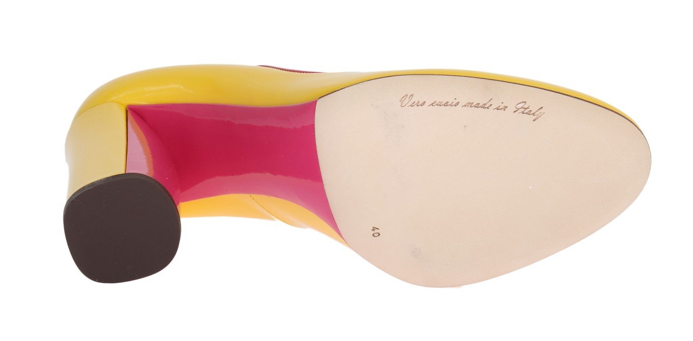 Yellow Pink Heels Leather Pumps