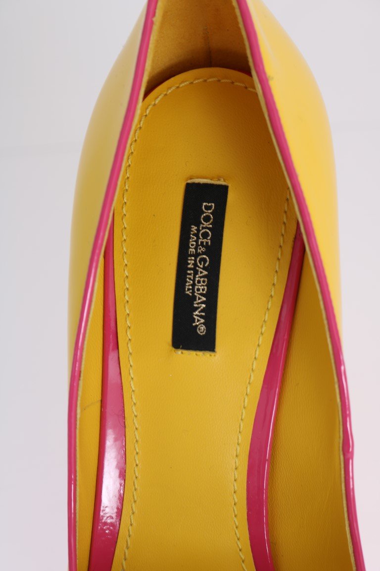 Yellow Pink Heels Leather Pumps