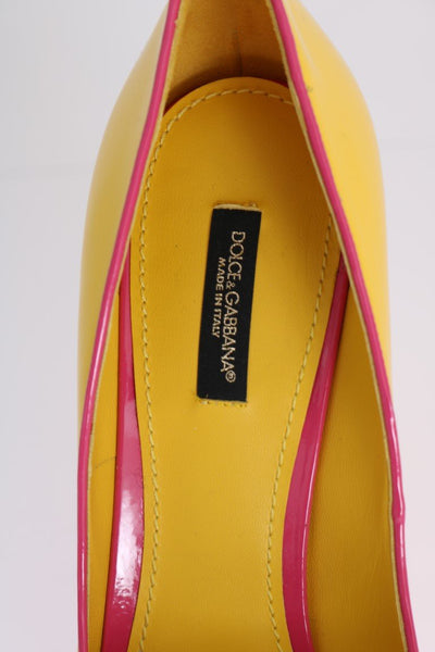 Yellow Pink Heels Leather Pumps