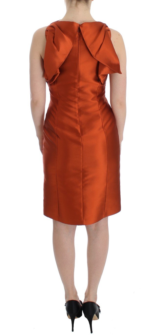 Orange Silk Coctail Pencil Wiggle Dress