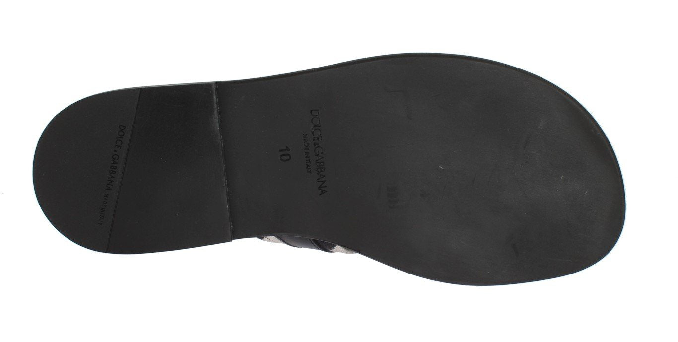 Black Leather Linen Slides Sandals