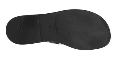 Black Leather Linen Slides Sandals