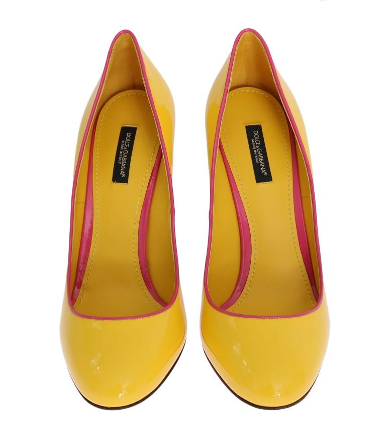 Yellow Pink Heels Leather Pumps