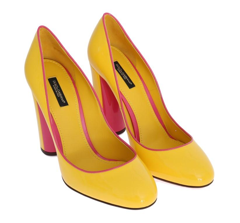 Yellow Pink Heels Leather Pumps