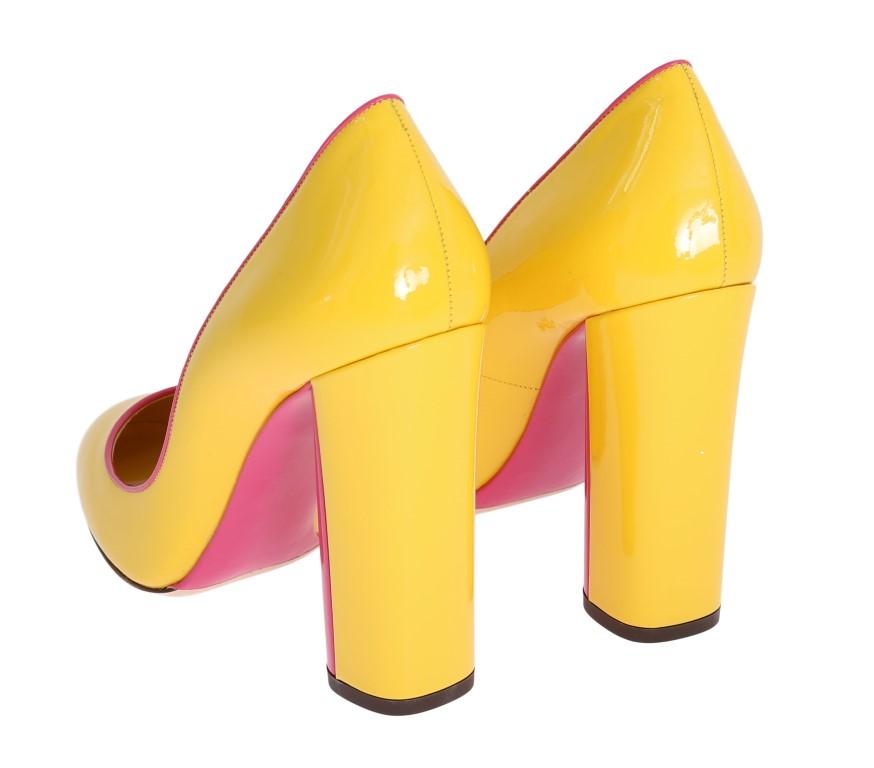 Yellow Pink Heels Leather Pumps