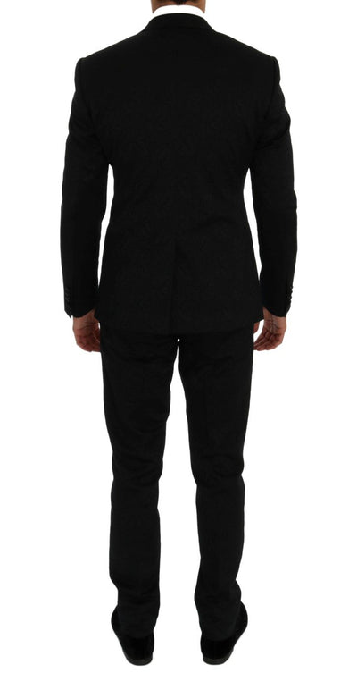 Black Floral Brocade 3 Piece Slim Suit
