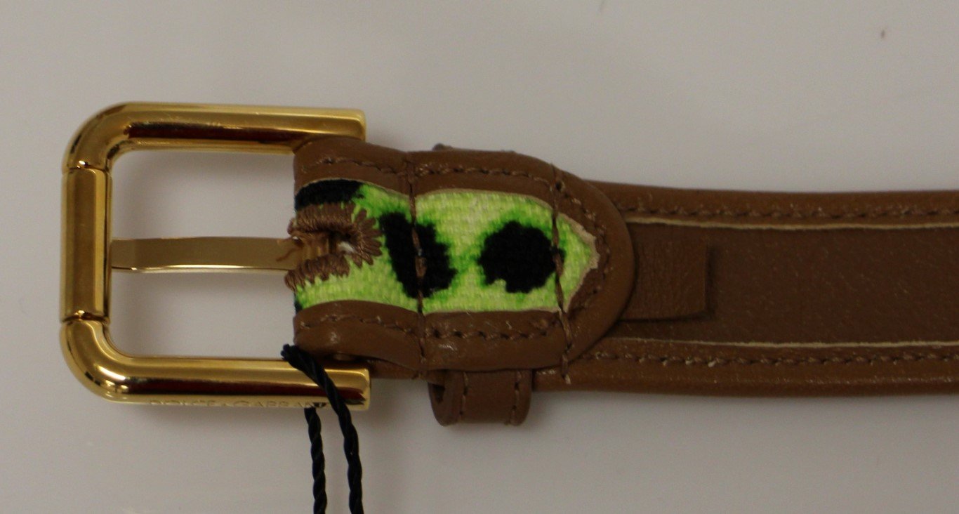 Green Leopard Leather Logo Belt