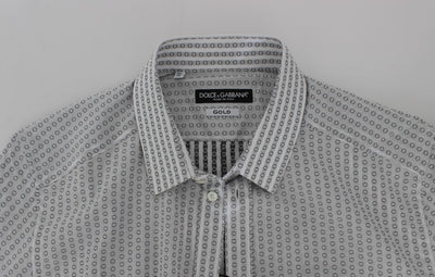 White Circle Pattern Slim Fit Dress Shirt