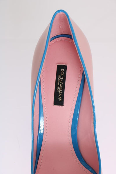 Pink Blue Heels Leather Pumps