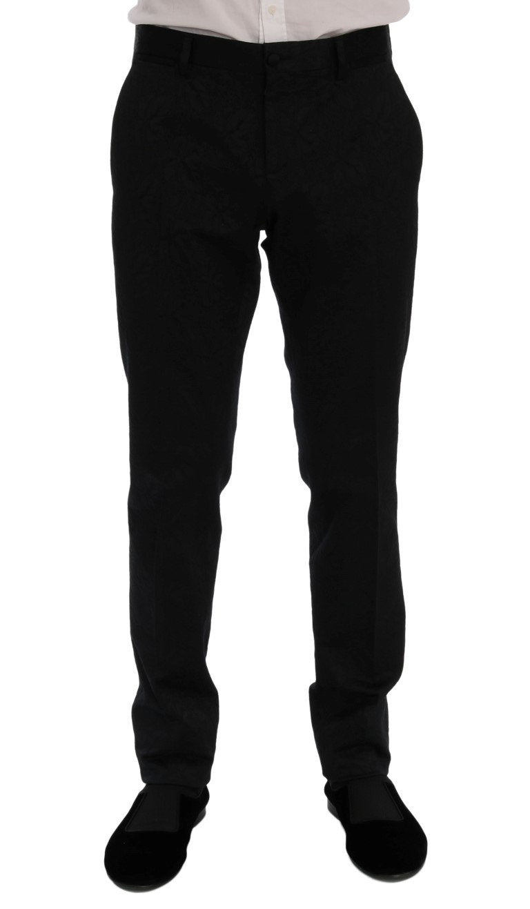 Black Floral Brocade 3 Piece Slim Suit