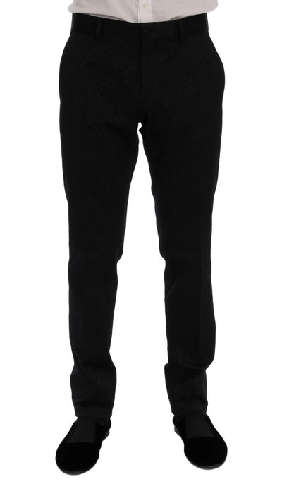 Black Floral Brocade 3 Piece Slim Suit