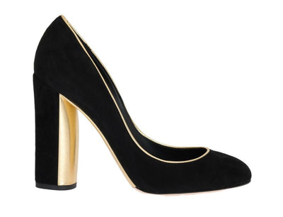 Black Gold Heels Suede Leather Pumps