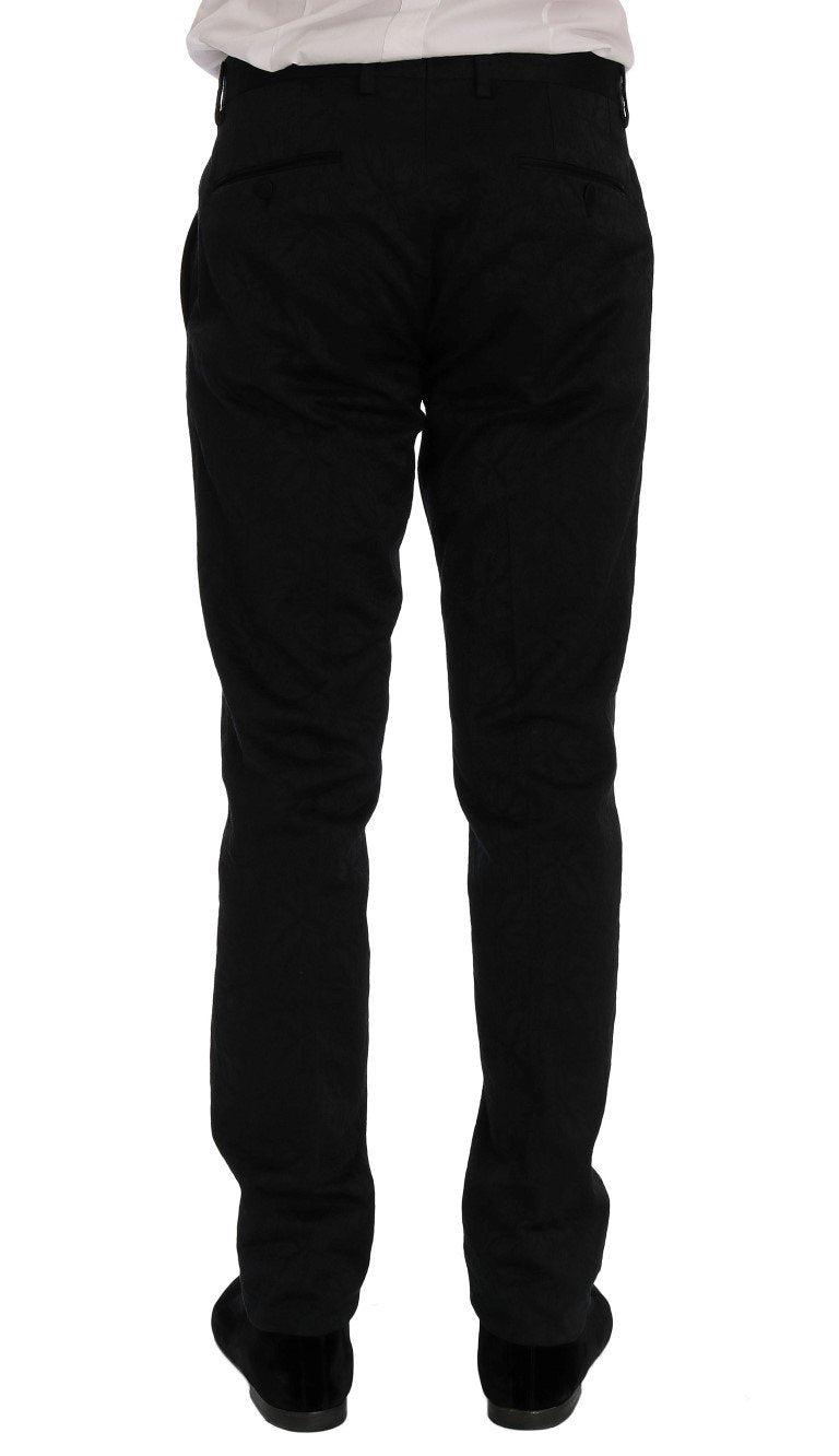 Black Floral Brocade 3 Piece Slim Suit