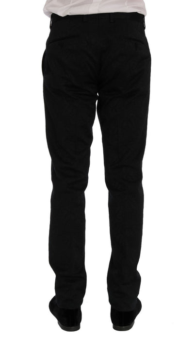 Black Floral Brocade 3 Piece Slim Suit
