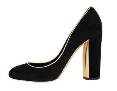 Black Gold Heels Suede Leather Pumps
