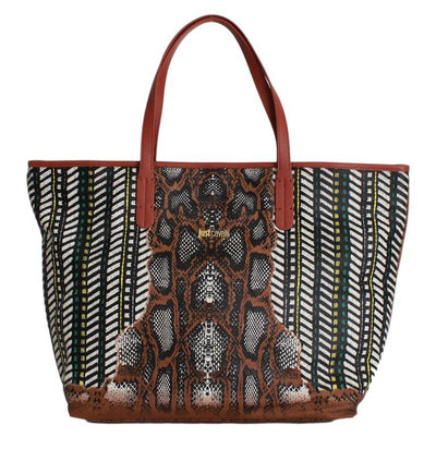 Multicolor Brown Snakeprint Shopping Tote Bag
