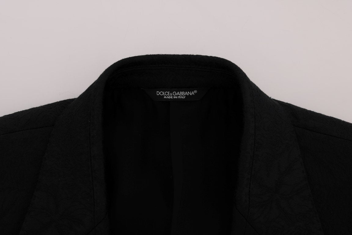 Black Floral Brocade 3 Piece Slim Suit
