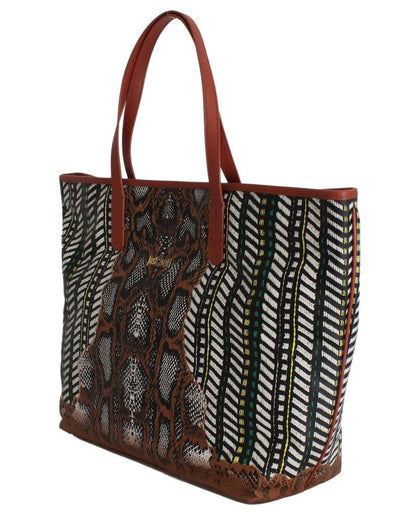 Multicolor Brown Snakeprint Shopping Tote Bag