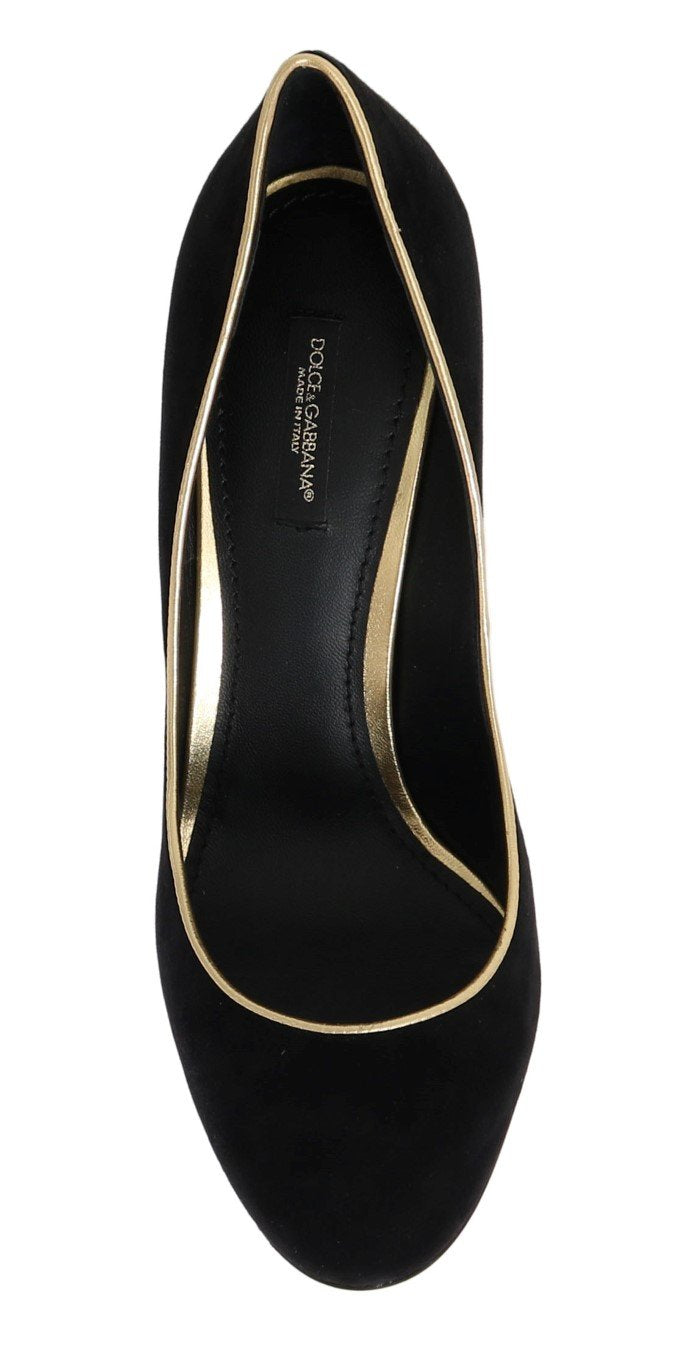 Black Gold Heels Suede Leather Pumps