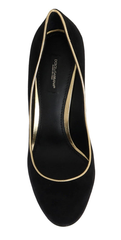 Black Gold Heels Suede Leather Pumps