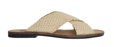 Beige Jute Woven Slides Sandals