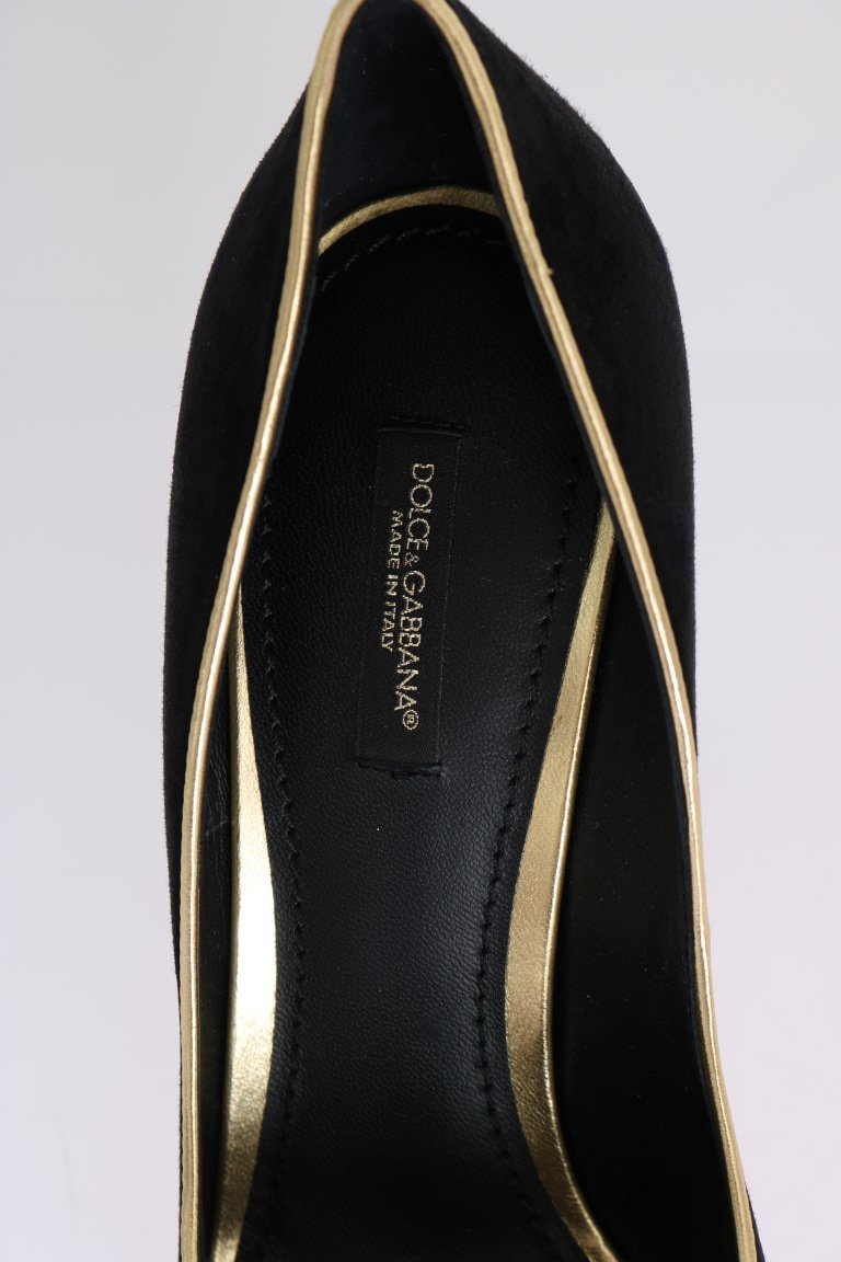 Black Gold Heels Suede Leather Pumps