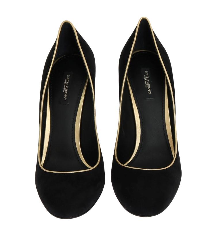 Black Gold Heels Suede Leather Pumps
