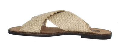 Beige Jute Woven Slides Sandals