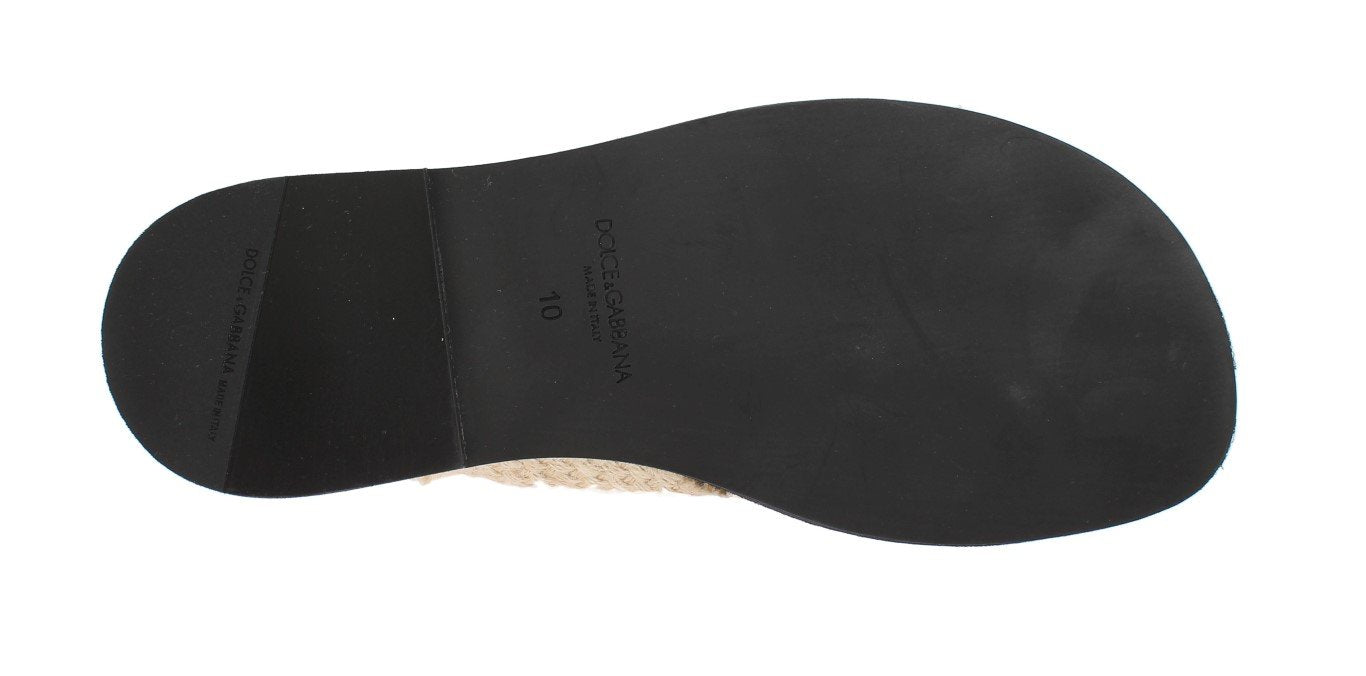 Beige Jute Woven Slides Sandals