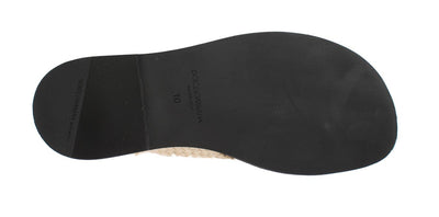 Beige Jute Woven Slides Sandals