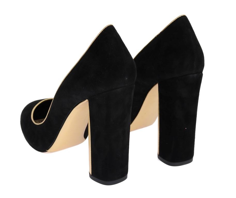 Black Gold Heels Suede Leather Pumps