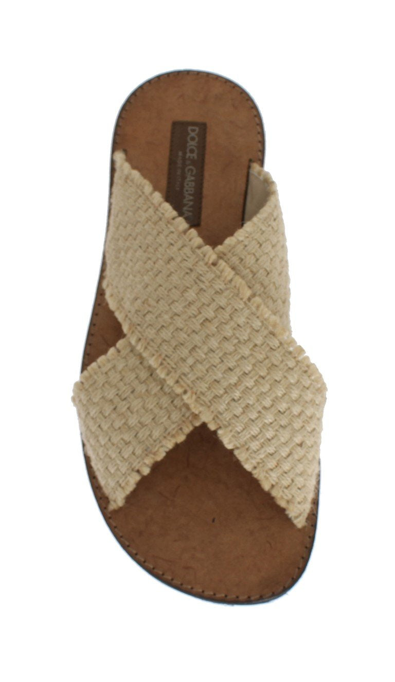 Beige Jute Woven Slides Sandals