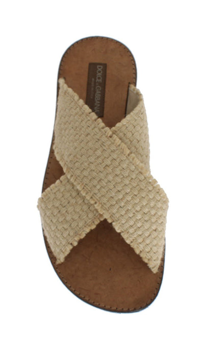 Beige Jute Woven Slides Sandals
