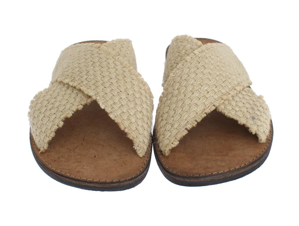 Beige Jute Woven Slides Sandals