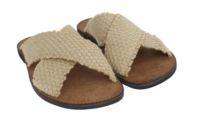 Beige Jute Woven Slides Sandals