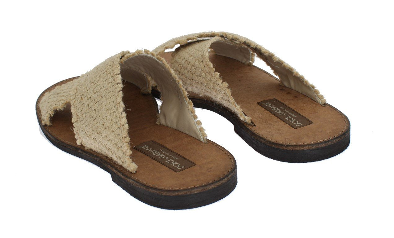 Beige Jute Woven Slides Sandals