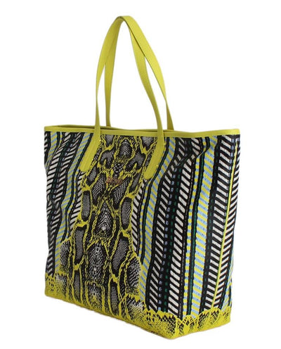 Multicolor Yellow Snakeprint Shopping Tote Bag