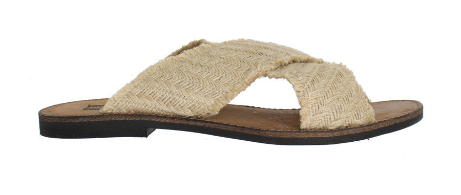 Beige Jute Woven Slides Sandals