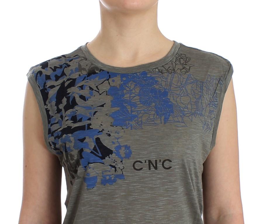Gray print sleeveless t-shirt
