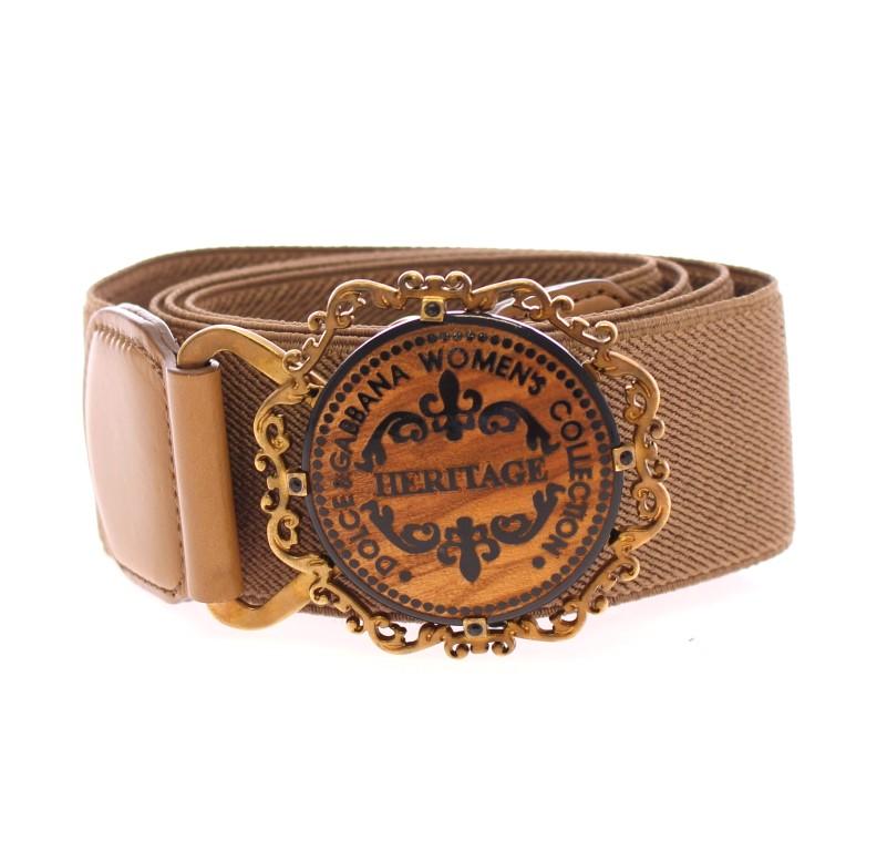 Beige Leather Logo Stretch Belt