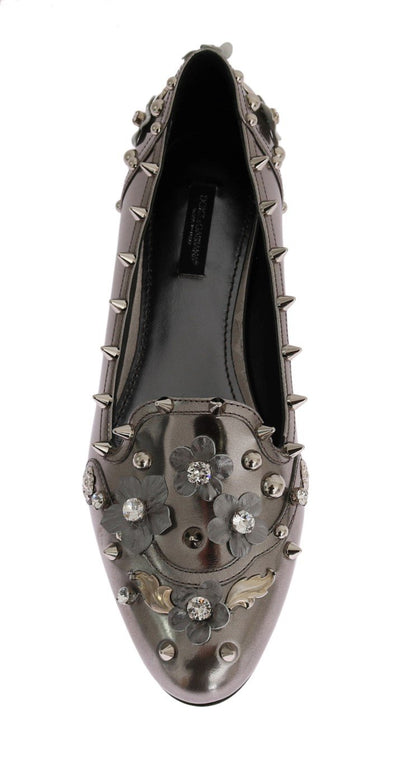 Silver Leather Studded Crystal Loafer