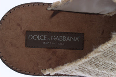 Beige Jute Woven Slides Sandals
