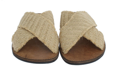 Beige Jute Woven Slides Sandals