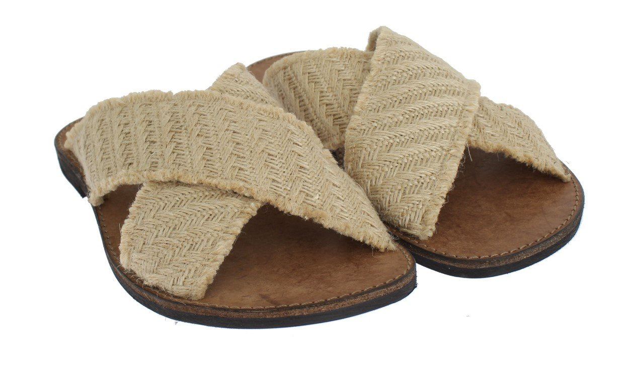 Beige Jute Woven Slides Sandals