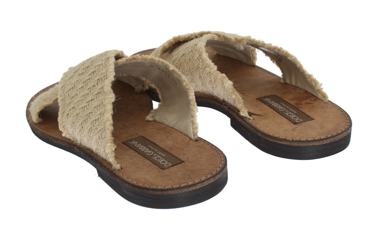 Beige Jute Woven Slides Sandals